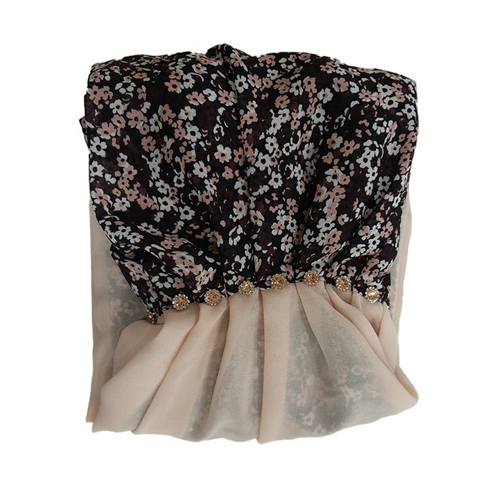 BURGUNDY & PEACH FLOWERS - CHIFFON