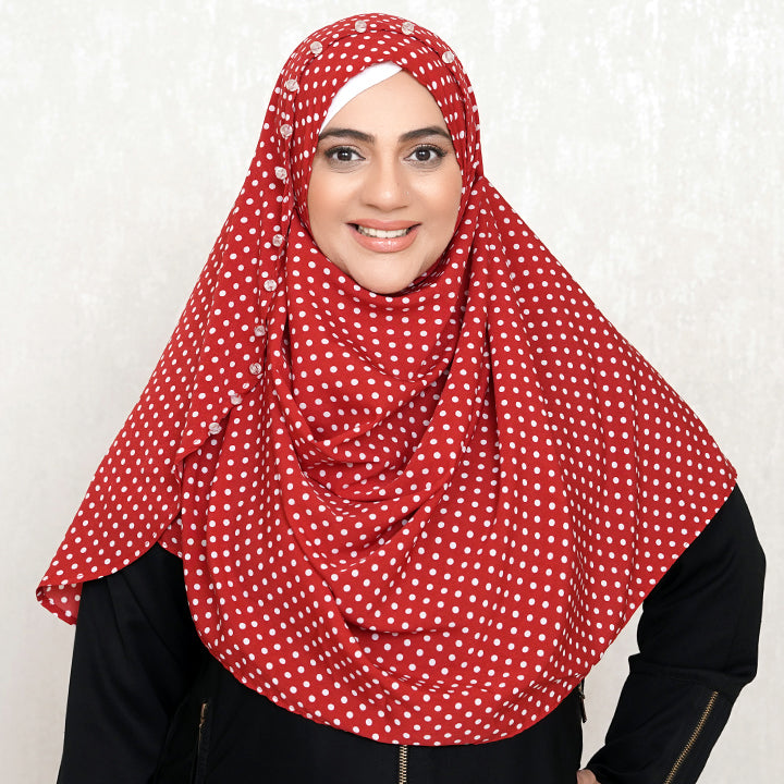 WHITE DOTS ON RED GEORGETTE
