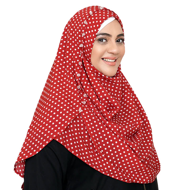 WHITE DOTS ON RED GEORGETTE