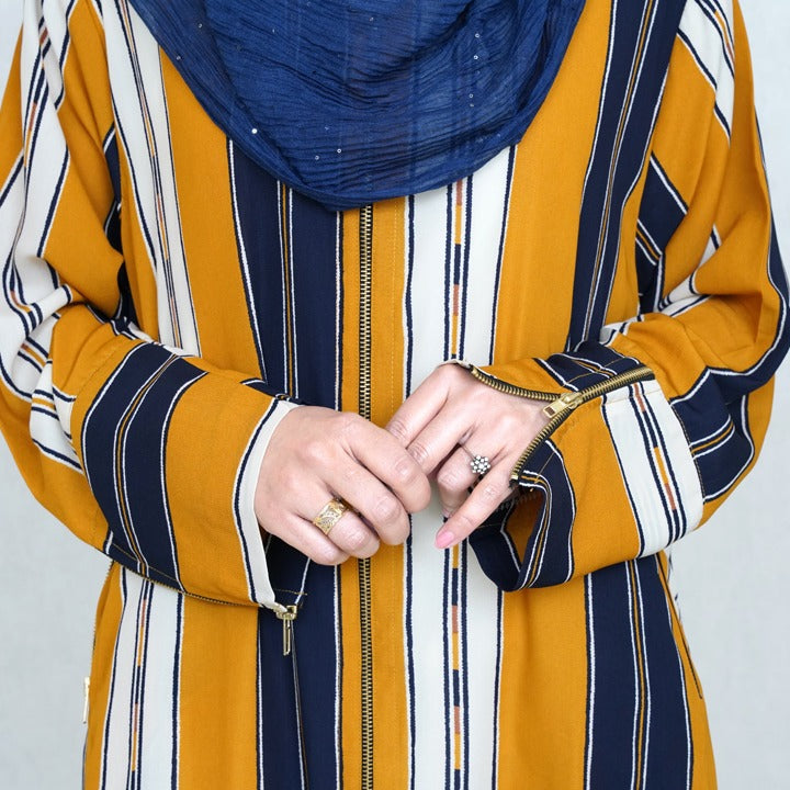 MUSTARD & BLUE STRIPES - GEORGETTE