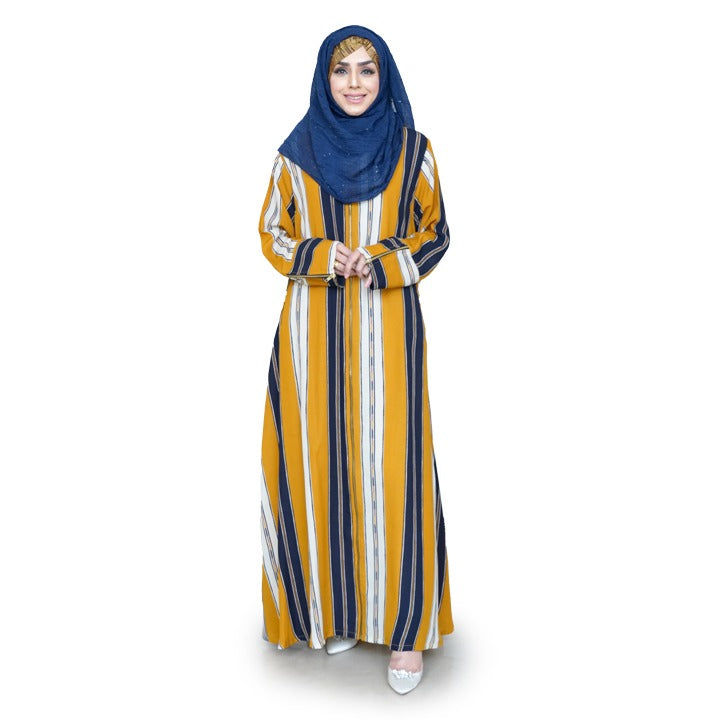 MUSTARD & BLUE STRIPES - GEORGETTE