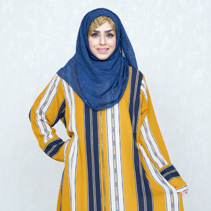 MUSTARD & BLUE STRIPES - GEORGETTE