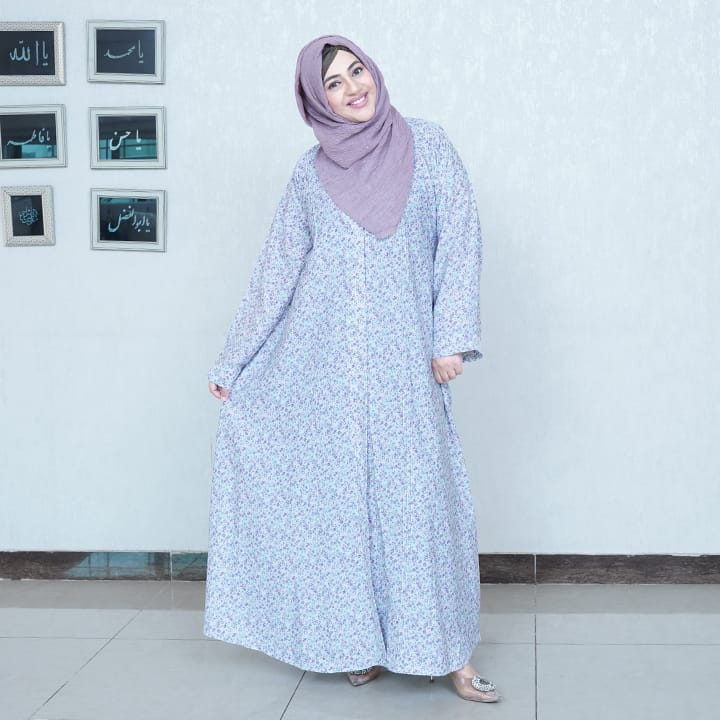 TINY PURPLE AQUA FLOWERS - GEORGETTE