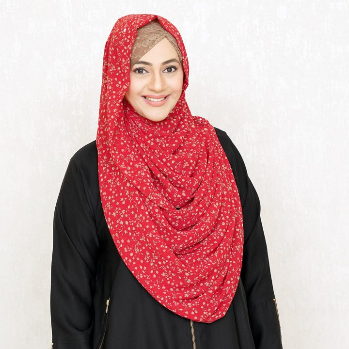 RED WITH TINY FLOWERS - CHIFFON