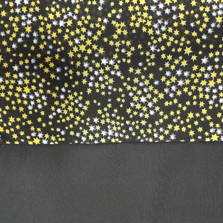 GOLD SILVER STARS ON BLACK - CHIFFON