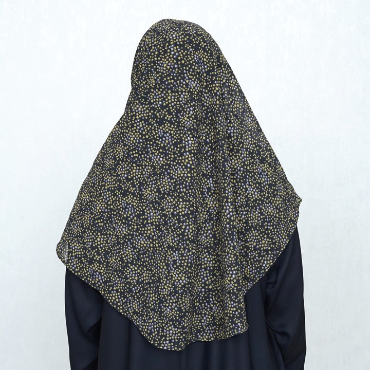 GOLD SILVER STARS ON BLACK - CHIFFON