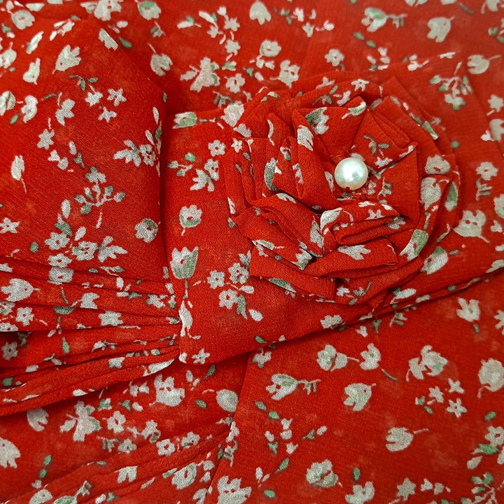 RED WITH TINY FLOWERS - CHIFFON