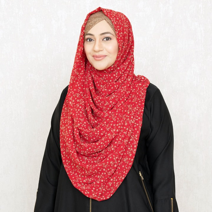 RED WITH TINY FLOWERS - CHIFFON
