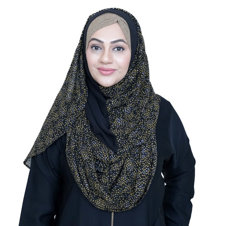 GOLD SILVER STARS ON BLACK - CHIFFON
