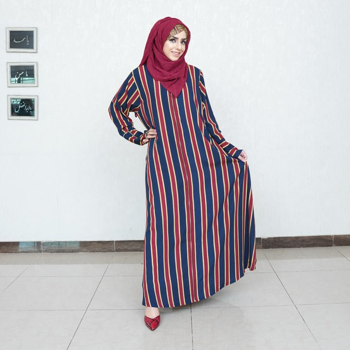 MAROON AND BLUE STRIPES - GEORGETTE