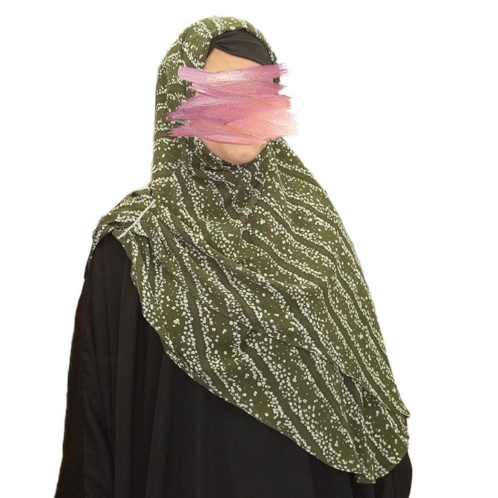 WHITE CONFETTI ON MILITARY - CHIFFON