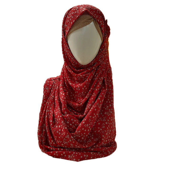 RED WITH TINY FLOWERS - CHIFFON