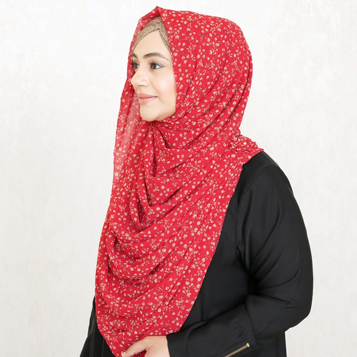 RED WITH TINY FLOWERS - CHIFFON