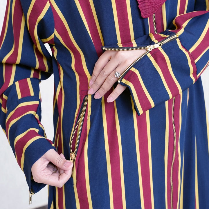 MAROON AND BLUE STRIPES - GEORGETTE
