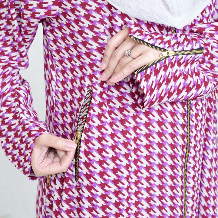 BURGUNDY HOUNDTOOTH - GEORGETTE