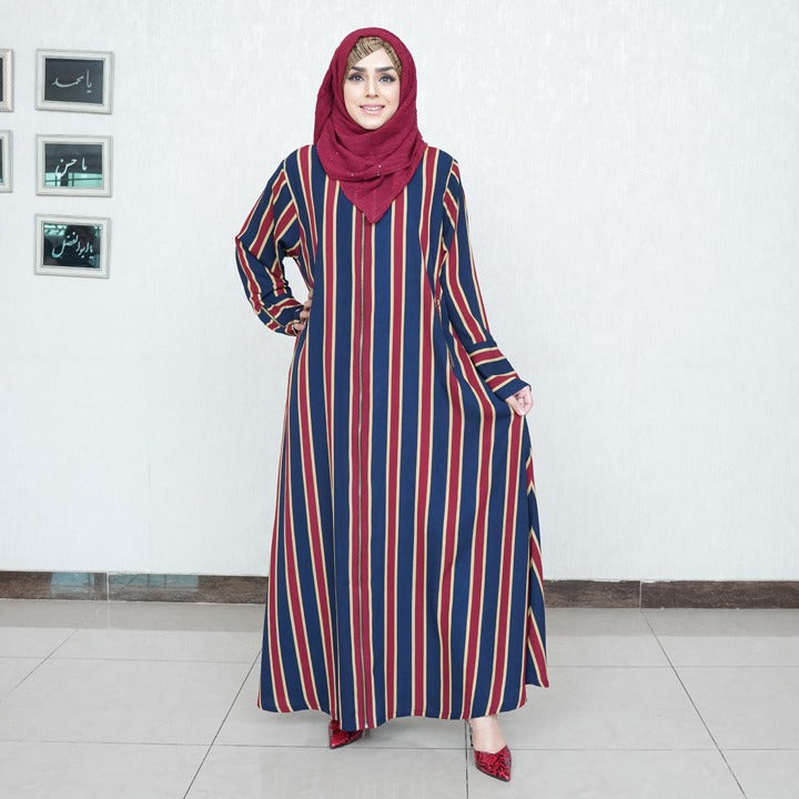MAROON AND BLUE STRIPES - GEORGETTE